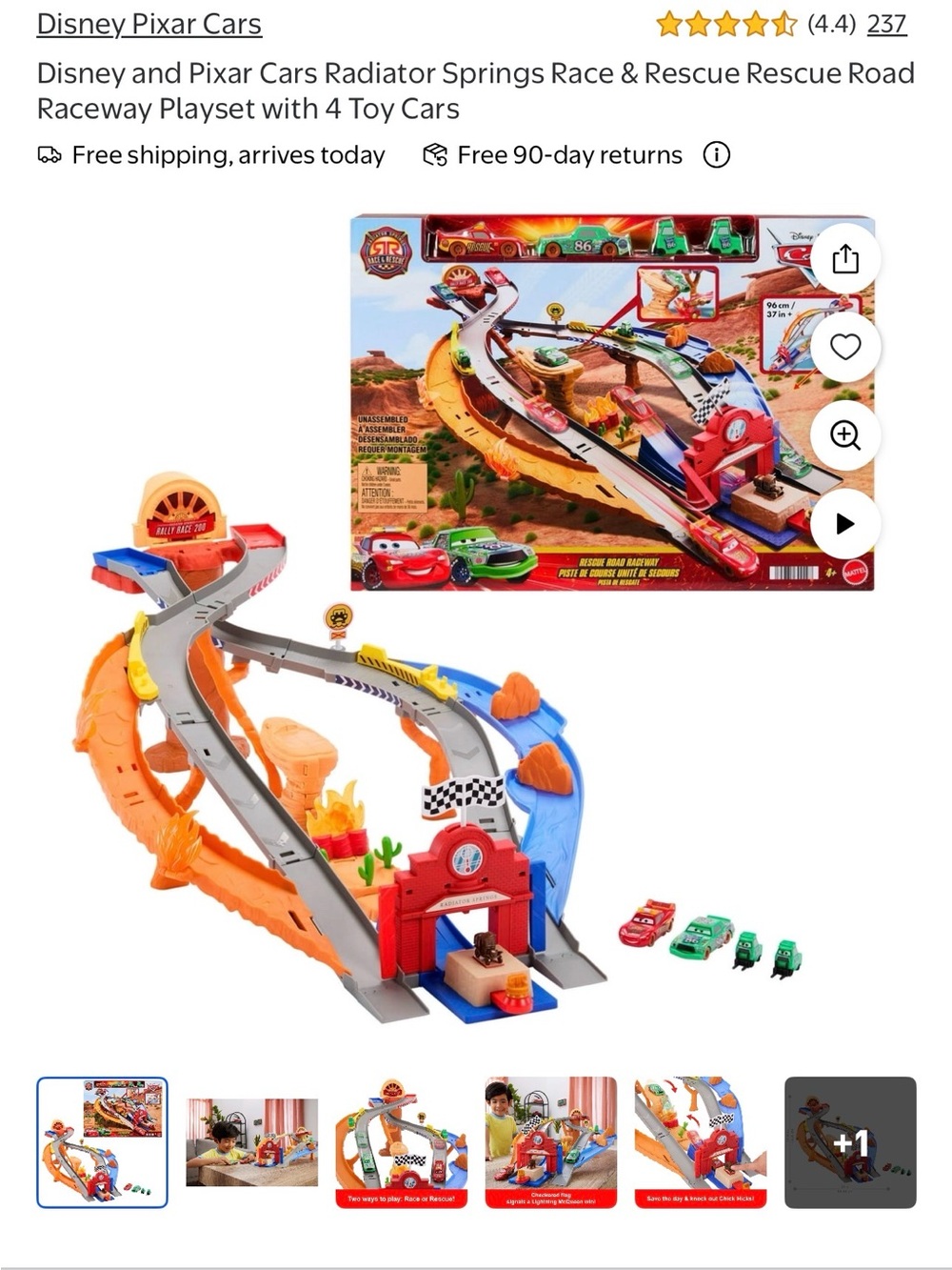 Cars Radiator Springs Race & Rescue Rescue Road Raceway Playset with 4 Toy Cars